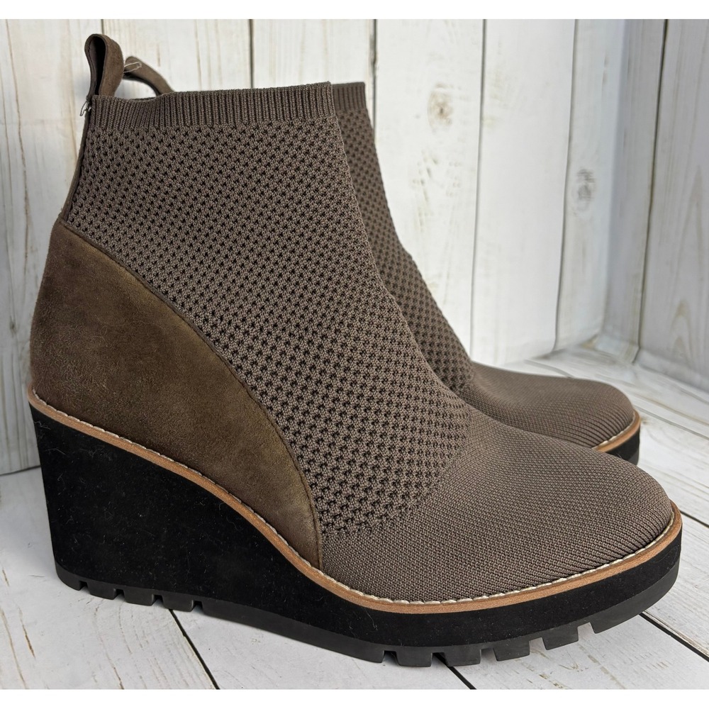Eileen Fisher Womens Taupe Knit Suede Wedge Booties Lug Sole Platform Boots 9